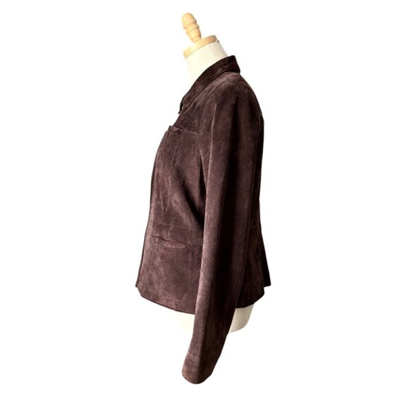 Alfani Genuine Leather Suede Chocolate Brown Tapered Fit Zip Up Blazer Jacket - Picture 6 of 11